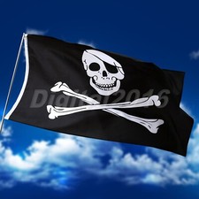 Large Skull and Crossbones Flag Jolly Roger Pirate Eyelets Party Banner 3x5FT