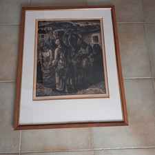 Xilografia di Delitala Mario " Mercato Paesano "