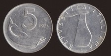 5 LIRE 1974 DELFINO E TIMONE -