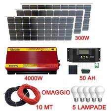 Kit Fotovoltaico 3KW Pannello Solare 300W Inverter 4000W regolatore 50 ah cavo