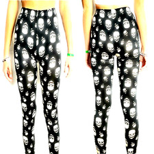 Leggings da donna nero elasticizzato leggins con teschi sexy sportivo fuseaux