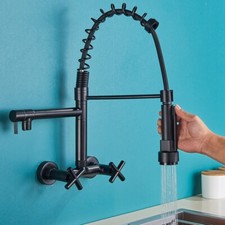 Miscelatore rubinetto cucina lavello nero 360°doccetta monocomando a muro ottone