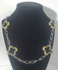 Lotto Collana Vintage Argento Sterling ALAN K. Vetro di Murano Smaltato Quadrifoglio Catena