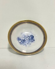 Piatto ciotola vintage ciotolina porcellana Limoges bianca con dettagli oro blu