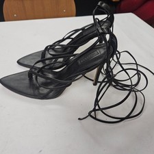 sandali donna infradito tacco altissimo num.42-43 pelle nero con lacci caviglia