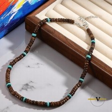 COLLANA UOMO SURFISTA LEGNO DI COCCO E PIETRE DURE NATURALI AGGANCIO IN METALLO