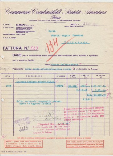 Fattura commercio combustibili - commercio,