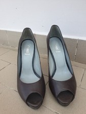 SCARPE DONNA VERA PELLE CON TACCO MARRONI , SCARPE FEMMINILI , SCARPE VERA PELLE