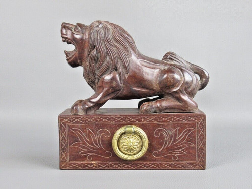 Statua legno leone - , intagliato