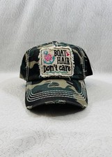 BOAT HAIR DON’T CARE Embroidery Factory Distressed Baseball Cap Camouflage Color