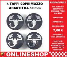 TAPPI COPRIMOZZO ABARTH DIAMETRO 50mm NERO CROMO BORCHIE CERCHI IN LEGA 4 pezzi