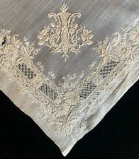 Wedding Handkerchief in linen Embroidered with Monogram "MJ"