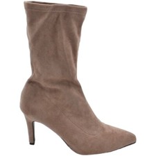Tronchetto stivaletto nude kakhi donna in camoscio effetto calzino con tacco a s