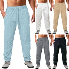 Pantaloni Casual Da Uomo In Lino Sottile Pantaloni Morbidi A Righe In Cotone ☆