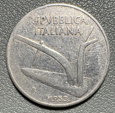 1953 R Italy 10 Lire coin -