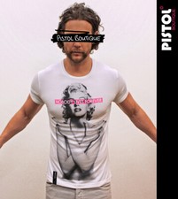 Pistol Boutique Uomo Rolled Manica Bianca Girocollo Marilyn Monroe Dita T-Shirt