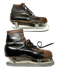 Coppia di rari pattini da ghiaccio da uomo vintage Stock #592 pattini marroni e neri, carini