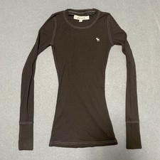 Top camicia junior vintage Y2K Abercrombie Henley taglia S marrone