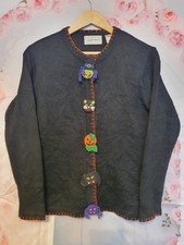 Cardigan maglia Halloween erba limone personaggi PS strega zucca pipistrello gatto ragno