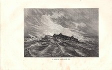 Stampa antica BARCA A VELA ROVESCIATA NEL MARE IN TEMPESTA 1876 Antique print