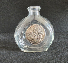 Vintage Bottiglia da Liquore in Vetro Soffiato con Placca Decorativa Argento
