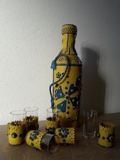 Set Bottiglia e 6 Bicchierini Etnico Sudamerica Souvenir cuoio giallo