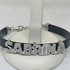 SABRINA, BRACCIALE PERSONALIZZATO IN ARGENTO E ZIRCONI E CAUCCIU' LUNGO 18 CM
