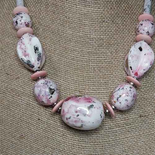 Collana bianco rosa con - collana,