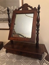 ANTICO SPECCHIO DA TOILETE CON CASSETTO IN NOCE L 44,5 X H 57 P 17 VINTAGE