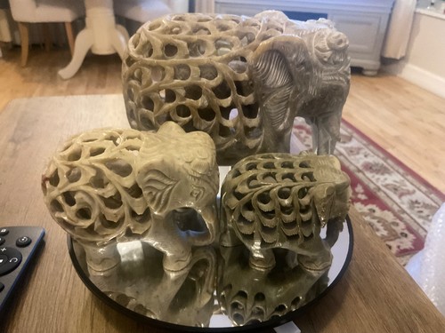 Trio indian carved soapstone - carved,