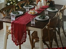 Tablerunner maglia shabby chic 14”x 72” rosso bordo smerlato nuovo con etichetta retrò tutto cotone