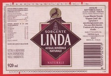ETICHETTA ACQUA MINERALE NATURALE N°12 LINDA TAVINA SALO' BRESCIA 920ml