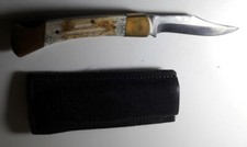 Coltello vintage da caccia dal manico in osso, con fodero in pelle