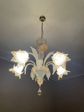 Lampadario stile Murano - 5 luci, vetro soffiato, floreale, anni '90