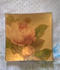 SPLENDIDO QUADRETTO  DISEGNO FLOREALE PORTA CHIAVI OGGETTI in VETRO  cm 15  NVO