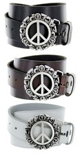 Antica fibbia per cintura segno di pace in vera pelle cintura jeans casual larga 1-1/2"