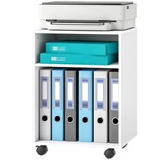 HOMCOM Mobile Porta Stampante con Ruote e 2 Ripiani Aperti in Legno Bianco