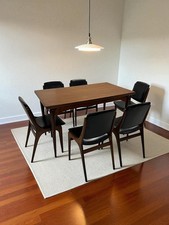 Set Salotto Mahjongg Holland - 6 Sedie in Pelle e Tavolo Allungabile in Tek