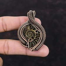 Regalo festa donna ammonite fossile rame regalo per amore filo avvolto ciondolo 2,36"