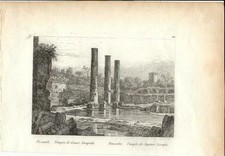 Stampa antica POZZUOLI tempio di Giove Serapide Napoli 1834 Old print Engraving