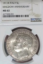 Italy 1911  5 Lire Superb Gem