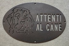 Targa Targhetta Cartello "ATTENTI AL CANE" ferro . Disegno Laser Leonberger 1762