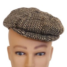 Berretto da newsboy vintage italiano 100% lana tweed paraocchi a punta orlo a scatto taglia M
