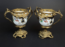 ANTICA COPPIA DI VASI IN PORCELLANA-BRONZO DORATO SEC.XIX