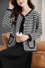 Giacca da Tailleur Blazer Donna Ufficio Elegante Slim Nero Bianco Morbido 91571