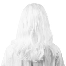 Parrucca Cosplay Babbo Natale Capelli Sintetici Bianca Parrucche Lunghe Ricce Ondulate per Cristo