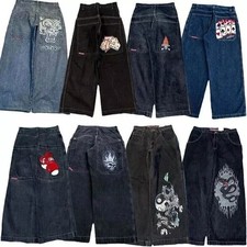 NUOVI pantaloni unisex Jnco hip-hop larghi casual skateboard denim retrò gamba larga UK