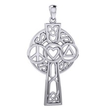 Grande Pace Cuore Ripresa Croce 925 Pendente Argento Sterling Spiritual Gioielli