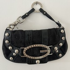 BORSA GUESS VINTAGE Y2K BAG BLACK SWAROVSKI MONOGRAM AND VEGAN LEATHER