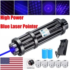 Puntatore Laser Bruciatore Blu Alta Potenza Batteria Fascio Luce Visibile +5 Tappi Testa